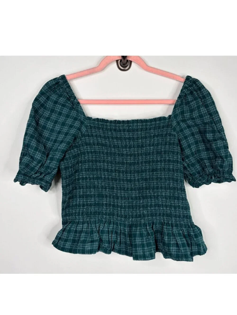 2/$30 J. Crew Flannel Smocked Top Green Glazed Medium #A3543